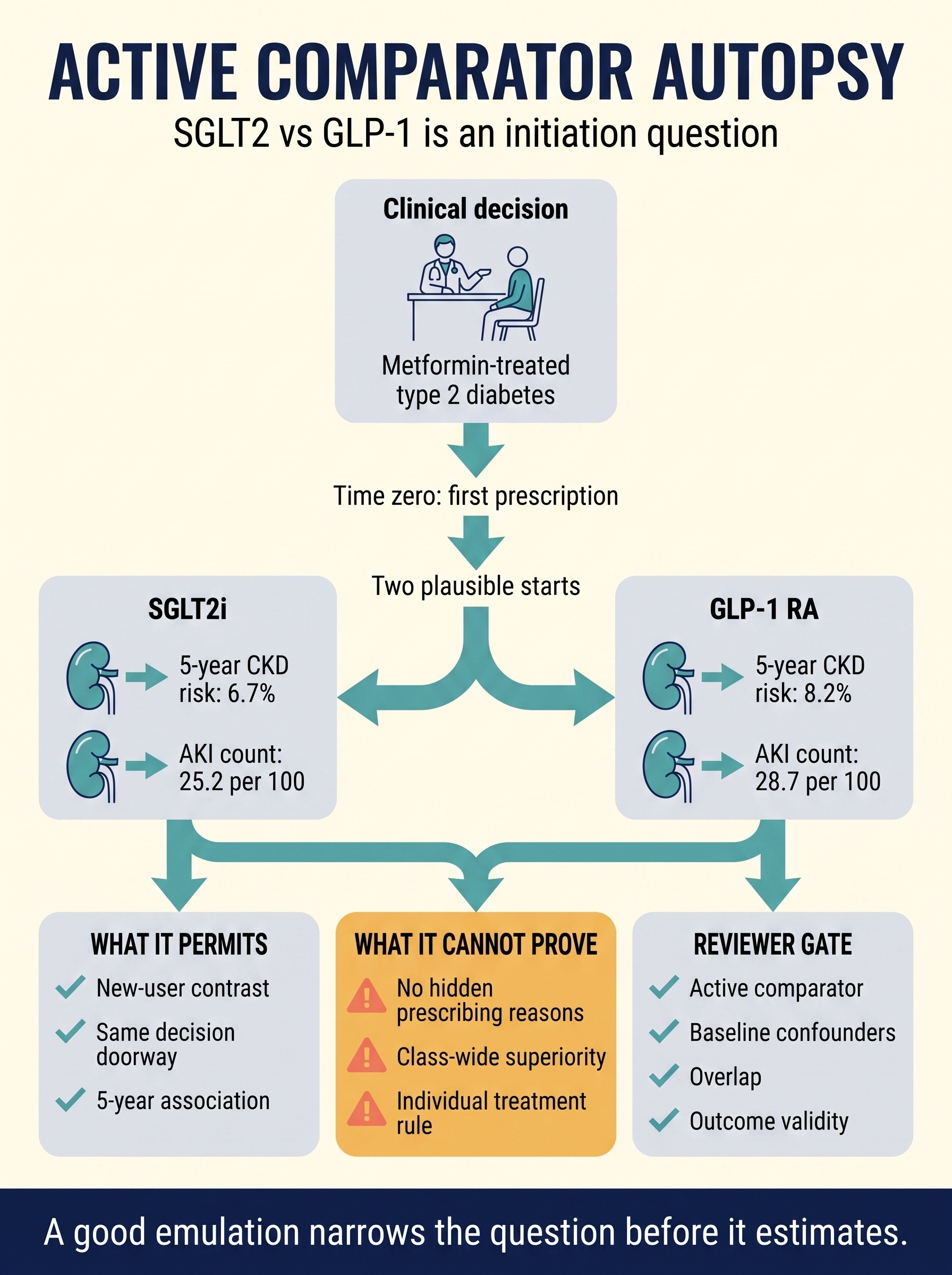SGLT2 versus GLP-1 kidney outcomes target trial emulation paper autopsy visual guide